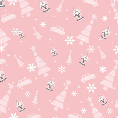Fototapeta na wymiar Pink background with Santa Claus and snowflakes