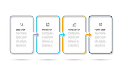 Minimal infographic template design with icon and number options. Business concept with 4 steps. Can be used for workflow diagram, info chart, annual report.