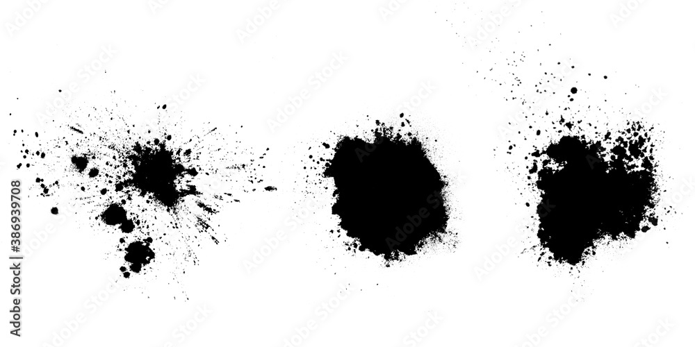 Poster set of black splashes with splashes isolated on white background