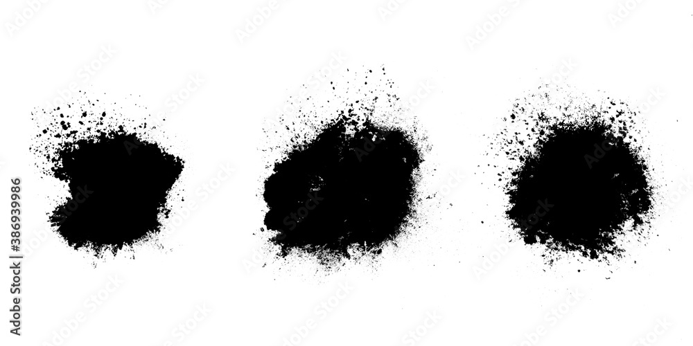 Poster set of black splashes with splashes isolated on white background