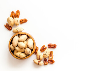 Top view of pecan nuts set. Food background