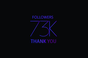 73K, 73.000 Followers Luxury Black Purple Thank you anniversary, minimalist logo, jubilee on black background for Social Media - Vector