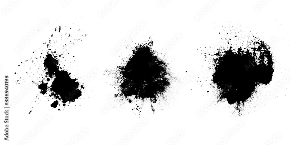 Poster set of black splashes with splashes isolated on white background