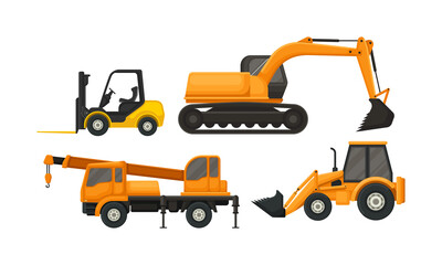 Heavy Machinery or Transport for Construction Work Vector Set