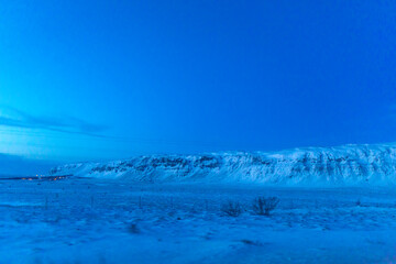 Pre-dawn mountain landscape in Iceland. Unusual light.