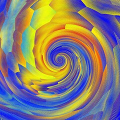 spectacular spiral geometric shapes from contrasting bright blue and vivid yellow colours