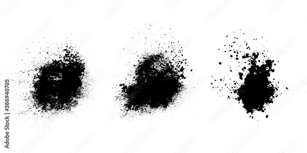 Poster set of black splashes with splashes isolated on white background