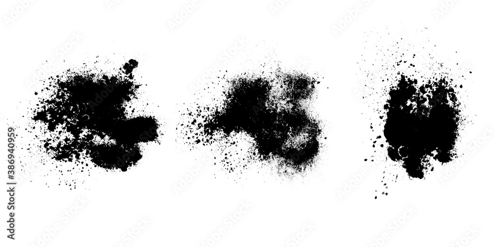 Poster set of black splashes with splashes isolated on white background