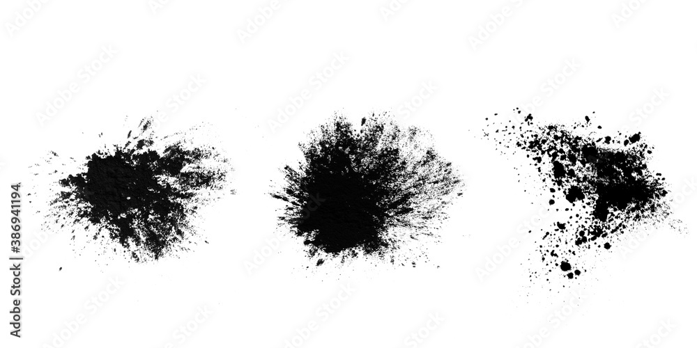 Poster set of black splashes with splashes isolated on white background