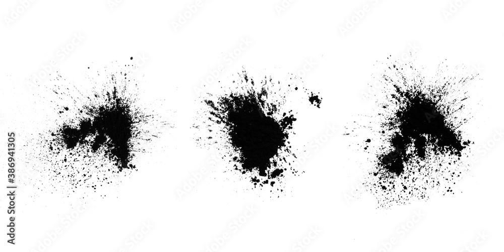 Poster set of black splashes with splashes isolated on white background