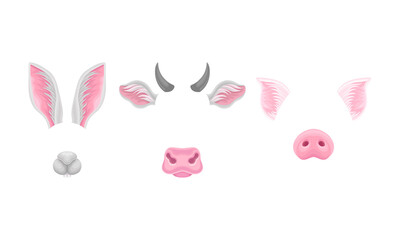 Animal Snouts and Ears for Selfie Application Vector Set