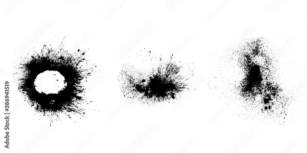 Poster set of black splashes with splashes isolated on white background
