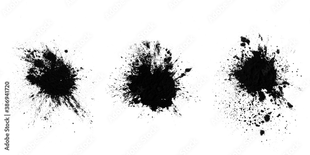 Poster set of black splashes with splashes isolated on white background