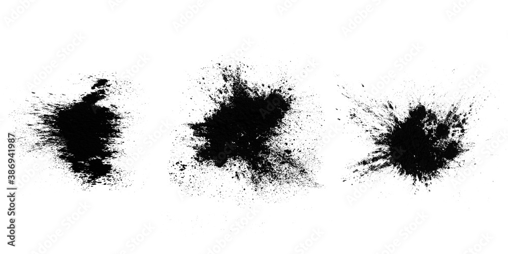 Poster set of black splashes with splashes isolated on white background