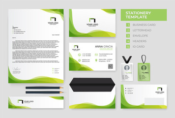 green wavy Corporate Identity template. Business Stationery Template Design vector