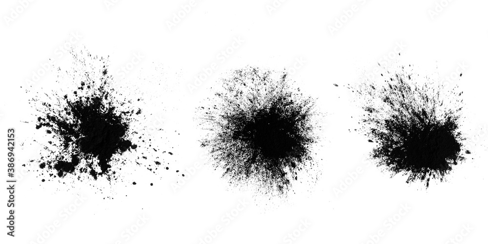 Poster set of black splashes with splashes isolated on white background
