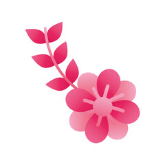 pink flower and leafs silhouette style icon