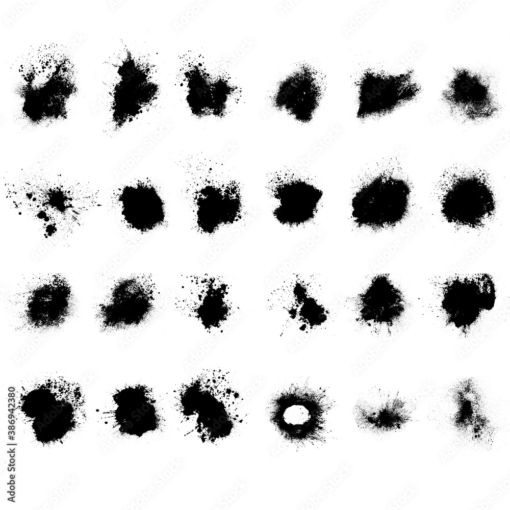 Poster set of black splashes with splashes isolated on white background