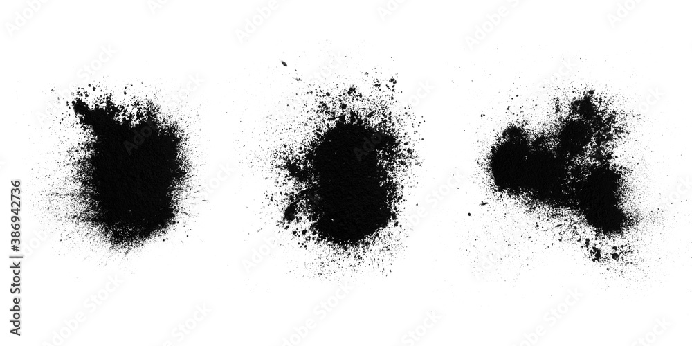 Poster set of black splashes with splashes isolated on white background