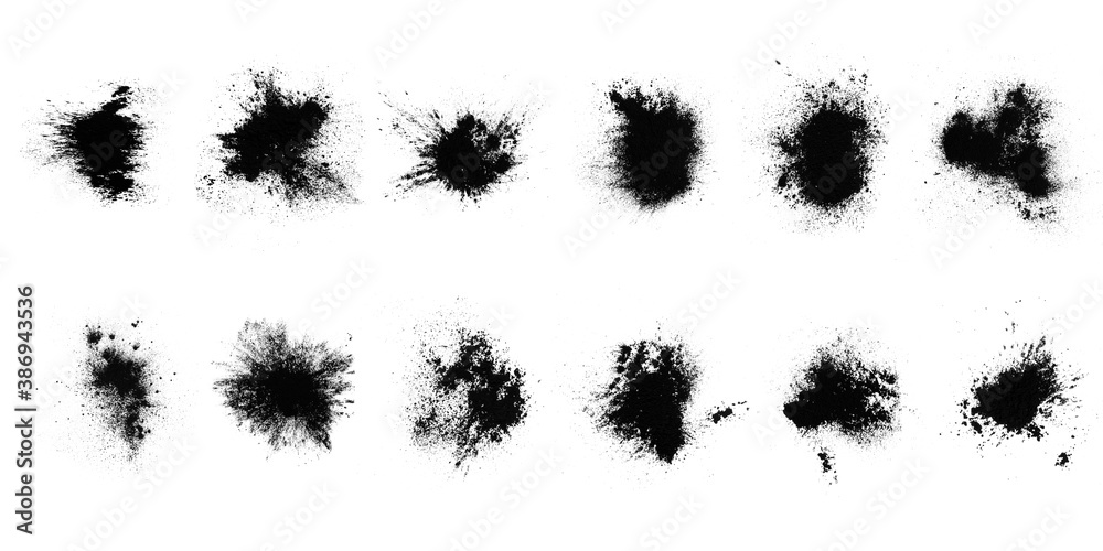 Poster set of black splashes with splashes isolated on white background