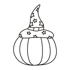 halloween pumpkin with witch hat line style icon