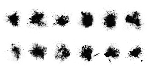 set of black splashes with splashes isolated on white background