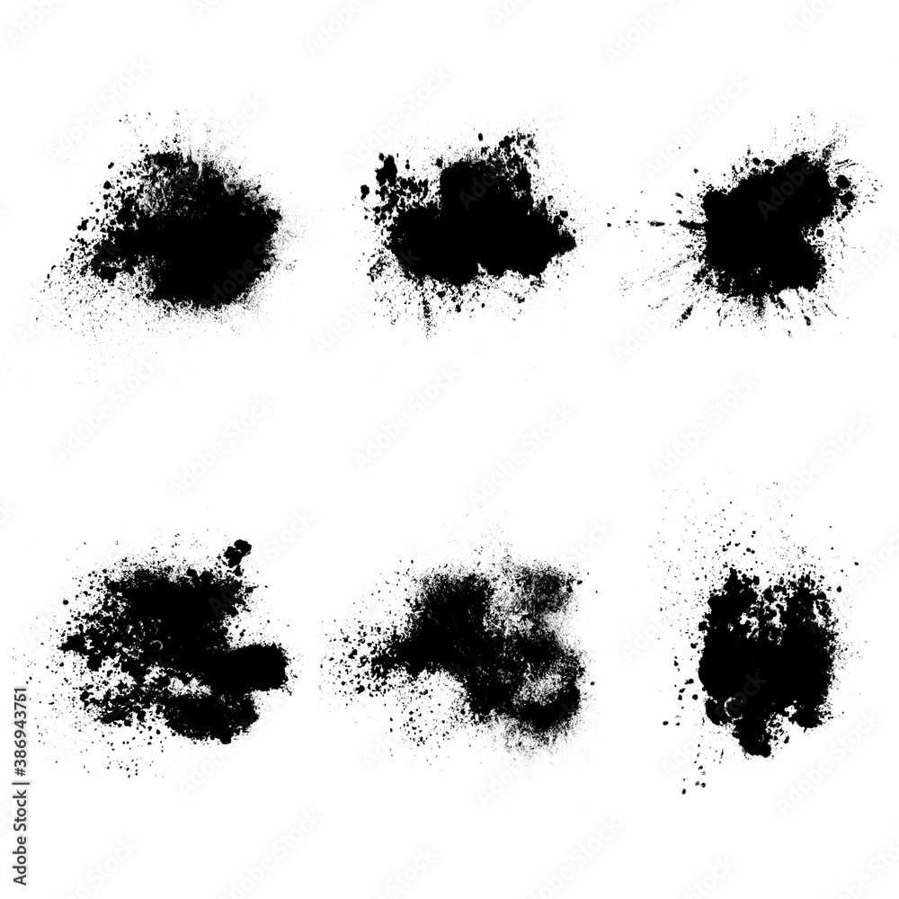 Poster set of black splashes with splashes isolated on white background
