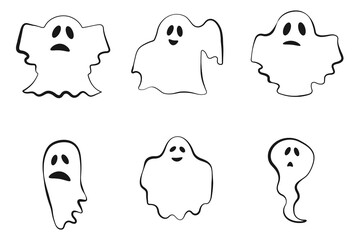 Ghosts set. Isolated ghosts as if someone in a sheet. Vector.