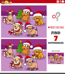 differences educational task for kids with dogs on Christmas time