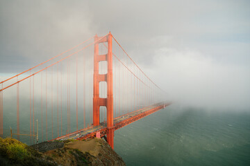 golden gate bridge in fog