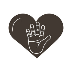 heart love with hand palm symbol silhouette style icon