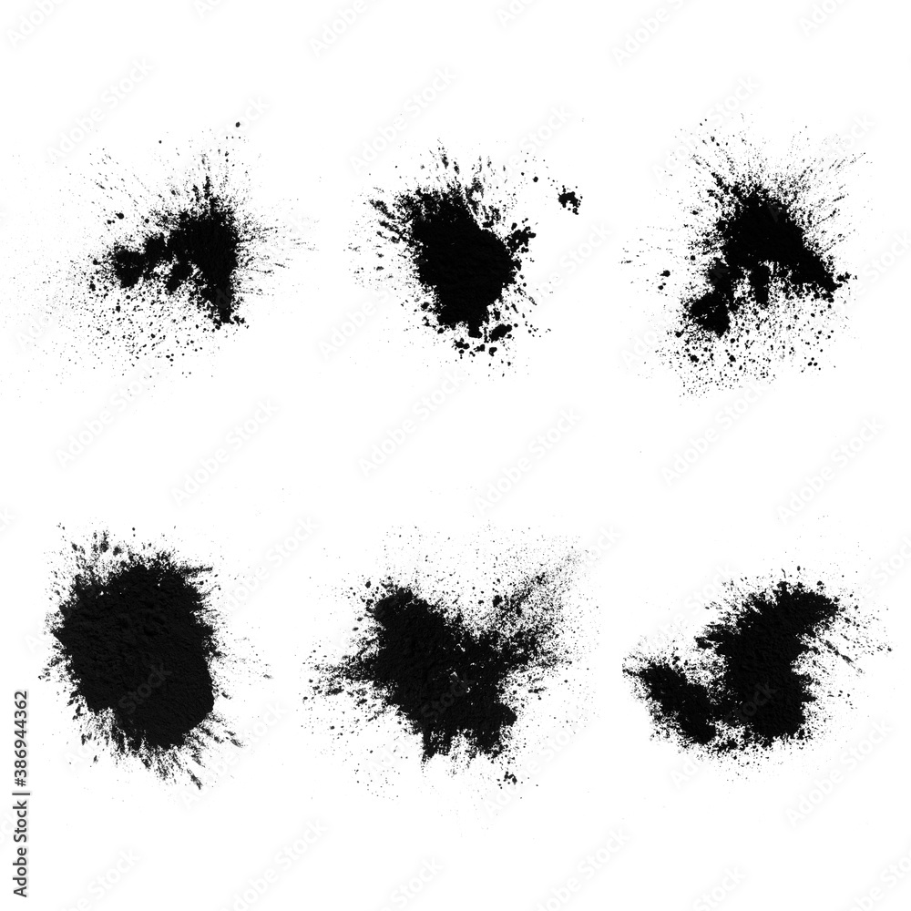 Poster set of black splashes with splashes isolated on white background
