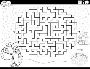 maze game with Santa Claus coloring book page