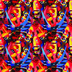 Red bull full face portrait - seamless pattern