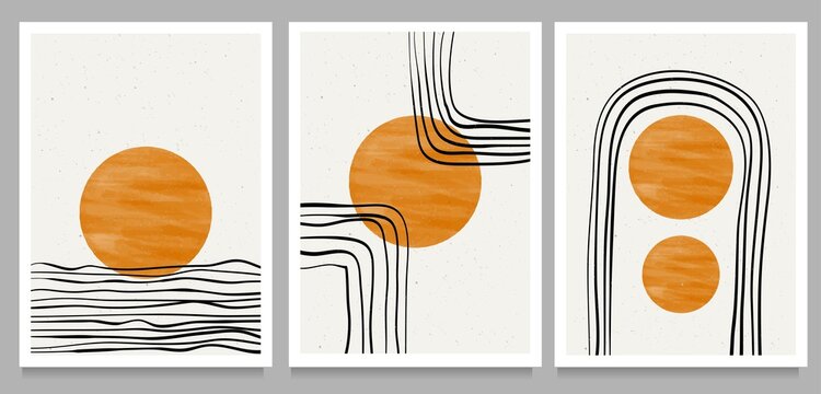 Set of abstract creative minimalist hand painted. minimalist 20s geometric design background for poster, wall decoration, postcard or brochure design. vector illustration
