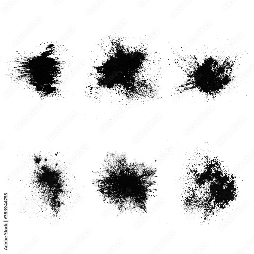 Poster set of black splashes with splashes isolated on white background