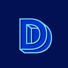 Letter D logo.Typographic icon.Lettering sign for company branding.Blue uppercase alphabet initial isolated on dark background.Character identity shape.