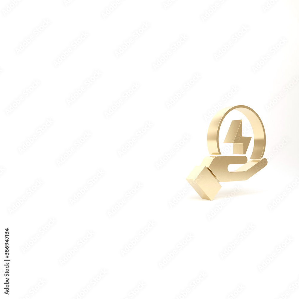 Sticker Gold Lightning bolt icon isolated on white background. Flash sign. Charge flash icon. Thunder bolt. Lighting strike. 3d illustration 3D render.