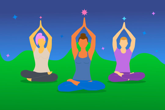 Group and multi-sex meditation. Vector illustration