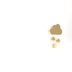 Gold Cloud with snow icon isolated on white background. Cloud with snowflakes. Single weather icon. Snowing sign. 3d illustration 3D render.