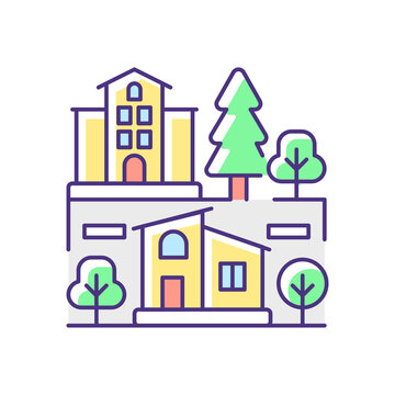 colorful houses and trees in urban setting clip art preview