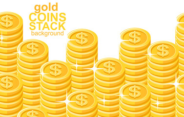 Gold coins stacks background. Flat style. isolated on white background