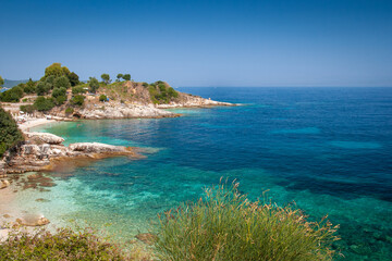beautiful sea shore with turquoise sea water, greece, corfu