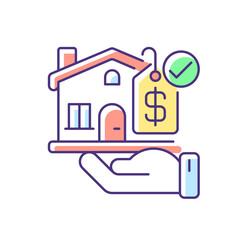 Villa RGB color icon. House for sale. Home with price tag. Mortgage for buying accommodation. Residential property to invest money. Luxury mansion. Buy realty. Isolated vector illustration