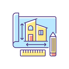 Building plan RGB color icon. Engineering draft for residential house. Apartment structure sketch on paper. Blueprint of house. Architect drawing of accommodation. Isolated vector illustration
