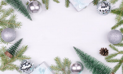 christmas background with fir branches and balls