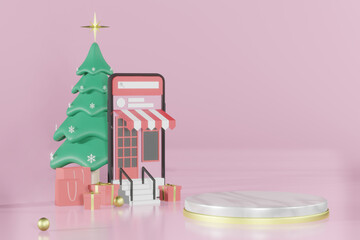 3d rendering christmas empty template podium mockup for product placement