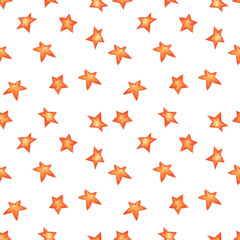 Watercolor stars background. Seamless children pattern. Watercolor background. Isolated orange stars