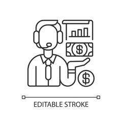 Financial activities linear icon. Cash flow. Investing money. Cash transaction. Economic activity. Thin line customizable illustration. Contour symbol. Vector isolated outline drawing. Editable stroke