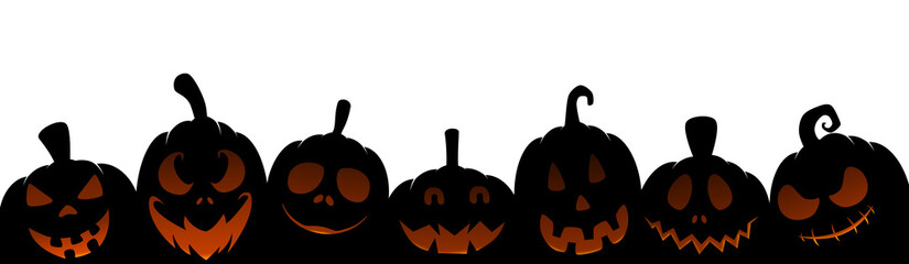 Halloween party banner  with black scary pumpkin face isolated on white  background, space for text, sale template ,website, poster,  vector illustration